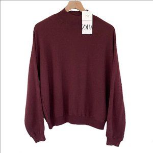 NWT Zara Balloon Sleeve Mock Neck Knit Sweater